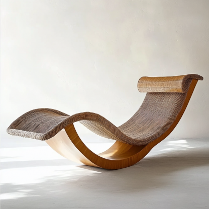 Wabi-sabi style solid wood rattan rocking chair, a modern and simple Japanese wabi-sabi style retro solid wood rattan rocking chair - Image 5