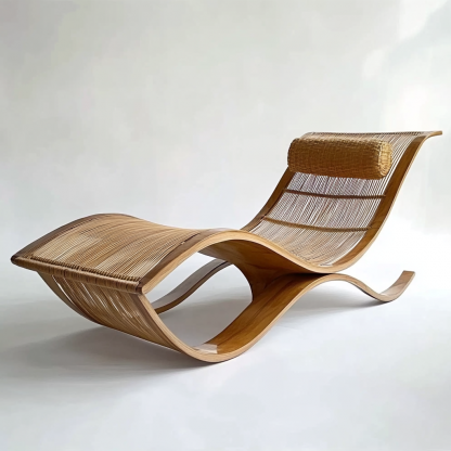 Wabi-sabi style solid wood rattan rocking chair, a modern and simple Japanese wabi-sabi style retro solid wood rattan rocking chair - Image 4