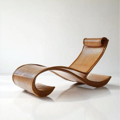 Wabi-sabi style solid wood rattan rocking chair, a modern and simple Japanese wabi-sabi style retro solid wood rattan rocking chair - Image 3