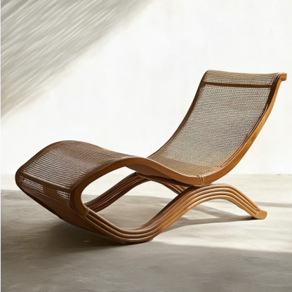Wabi-sabi style solid wood rattan rocking chair, a modern and simple Japanese wabi-sabi style retro solid wood rattan rocking chair - Image 5