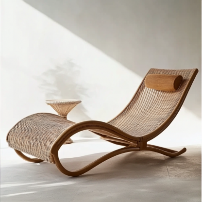 Wabi-sabi style solid wood rattan rocking chair, a modern and simple Japanese wabi-sabi style retro solid wood rattan rocking chair - Image 4