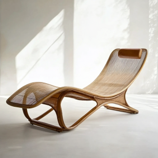 Outdoor hotel rattan rocking chairs, Japanese modern minimalist wabi-sabi style, and retro solid wood swimming pool