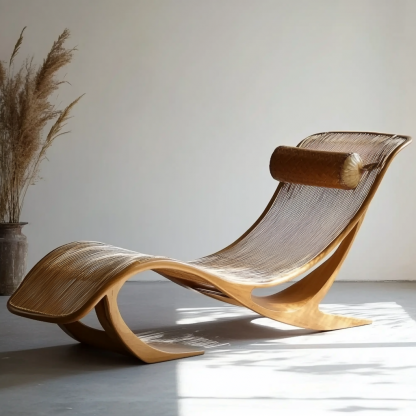 Outdoor hotel rattan rocking chairs, Japanese modern minimalist wabi-sabi style, and retro solid wood swimming pool - Image 7