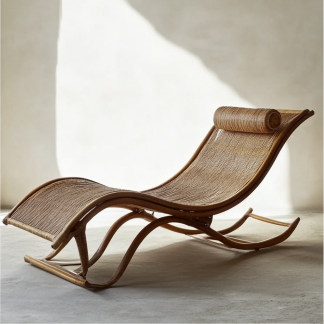 Wabi-sabi style solid wood rattan rocking chair, a modern and simple Japanese wabi-sabi style retro solid wood rattan rocking chair