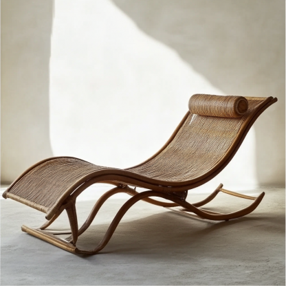 Wabi-sabi style solid wood rattan rocking chair, a modern and simple Japanese wabi-sabi style retro solid wood rattan rocking chair
