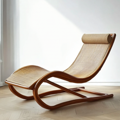 Wabi-sabi style solid wood rattan rocking chair, a modern and simple Japanese wabi-sabi style retro solid wood rattan rocking chair - Image 7