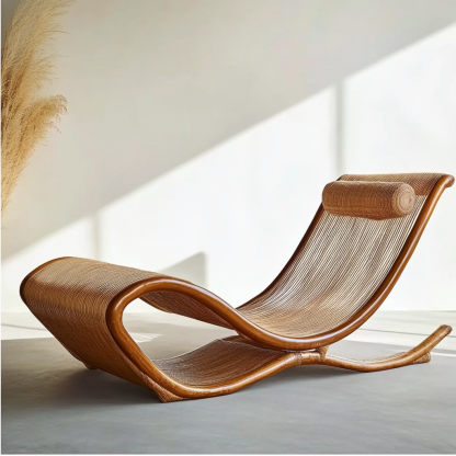 Wabi-sabi style solid wood rattan rocking chair, a modern and simple Japanese wabi-sabi style retro solid wood rattan rocking chair - Image 6