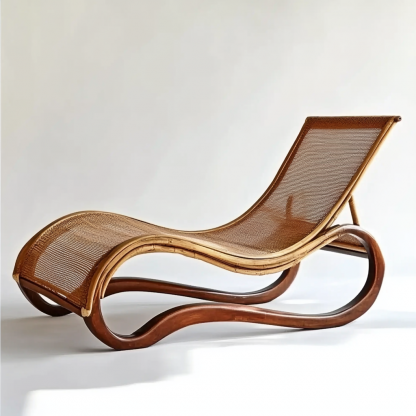 Wabi-sabi style solid wood rattan rocking chair, a modern and simple Japanese wabi-sabi style retro solid wood rattan rocking chair - Image 5