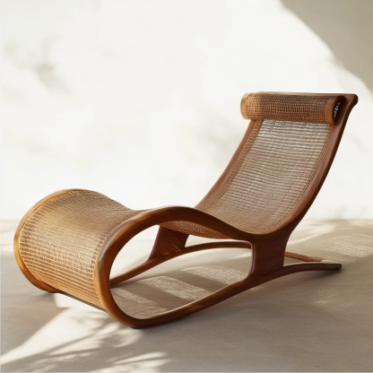 Wabi-sabi style solid wood rattan rocking chair, a modern and simple Japanese wabi-sabi style retro solid wood rattan rocking chair - Image 9