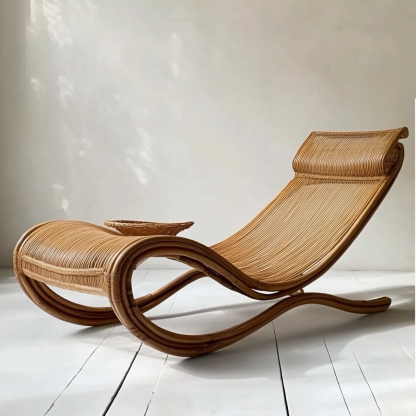 Wabi-sabi style solid wood rattan rocking chair, a modern and simple Japanese wabi-sabi style retro solid wood rattan rocking chair - Image 8