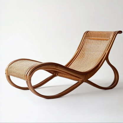 Wabi-sabi style solid wood rattan rocking chair, a modern and simple Japanese wabi-sabi style retro solid wood rattan rocking chair - Image 9