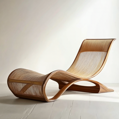Wabi-sabi style solid wood rattan rocking chair, a modern and simple Japanese wabi-sabi style retro solid wood rattan rocking chair - Image 5
