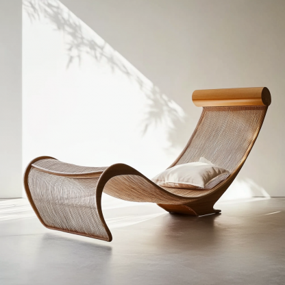 Wabi-sabi style solid wood rattan rocking chair, a modern and simple Japanese wabi-sabi style retro solid wood rattan rocking chair - Image 4