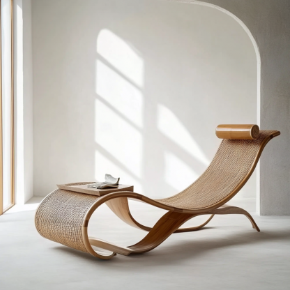 Wabi-sabi style solid wood rattan rocking chair, a modern and simple Japanese wabi-sabi style retro solid wood rattan rocking chair - Image 3