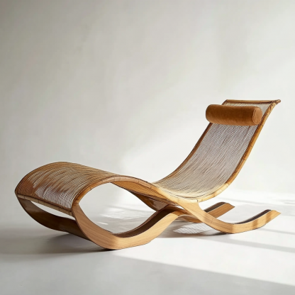 Wabi-sabi style solid wood rattan rocking chair, a modern and simple Japanese wabi-sabi style retro solid wood rattan rocking chair - Image 2