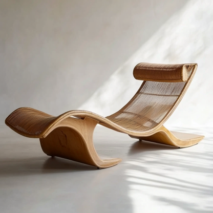 Wabi-sabi style solid wood rattan rocking chair, a modern and simple Japanese wabi-sabi style retro solid wood rattan rocking chair - Image 2