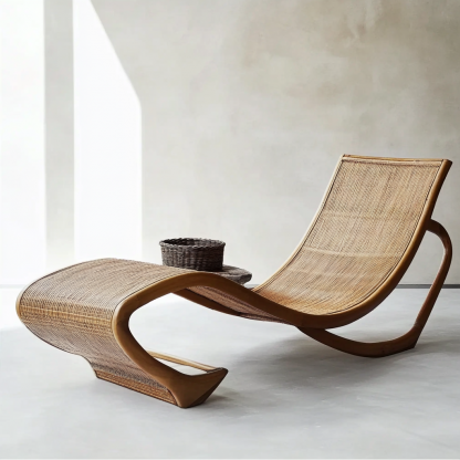 Wabi-sabi style solid wood rattan rocking chair, a modern and simple Japanese wabi-sabi style retro solid wood rattan rocking chair - Image 9