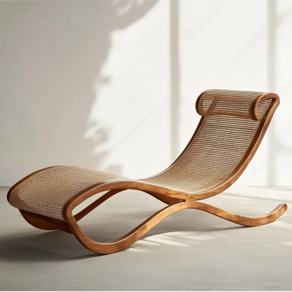 Wabi-sabi style solid wood rattan rocking chair, a modern and simple Japanese wabi-sabi style retro solid wood rattan rocking chair - Image 7