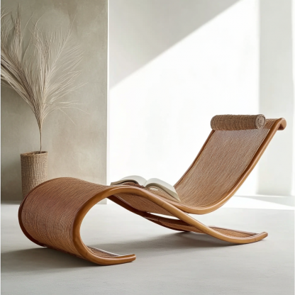 Wabi-sabi style solid wood rattan rocking chair, a modern and simple Japanese wabi-sabi style retro solid wood rattan rocking chair - Image 7