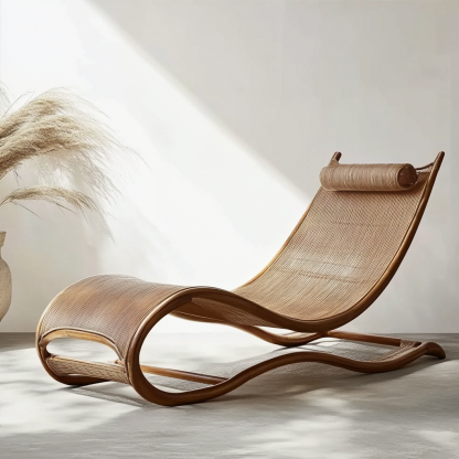 Wabi-sabi style solid wood rattan rocking chair, a modern and simple Japanese wabi-sabi style retro solid wood rattan rocking chair - Image 6