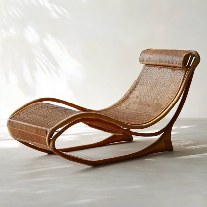 Wabi-sabi style solid wood rattan rocking chair, a modern and simple Japanese wabi-sabi style retro solid wood rattan rocking chair - Image 5