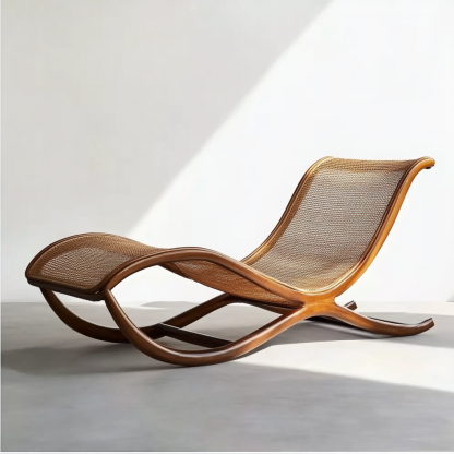 Wabi-sabi style solid wood rattan rocking chair, a modern and simple Japanese wabi-sabi style retro solid wood rattan rocking chair - Image 9