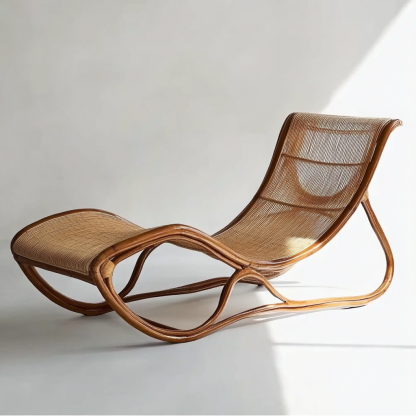 Wabi-sabi style solid wood rattan rocking chair, a modern and simple Japanese wabi-sabi style retro solid wood rattan rocking chair - Image 6