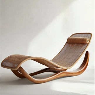Wabi-sabi style solid wood rattan rocking chair, a modern and simple Japanese wabi-sabi style retro solid wood rattan rocking chair