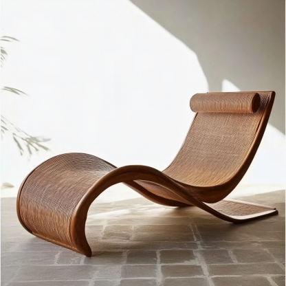 Wabi-sabi style solid wood rattan rocking chair, a modern and simple Japanese wabi-sabi style retro solid wood rattan rocking chair - Image 8