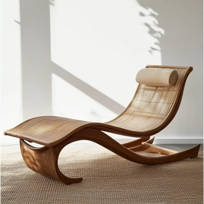 Wabi-sabi style solid wood rattan rocking chair, a modern and simple Japanese wabi-sabi style retro solid wood rattan rocking chair - Image 7