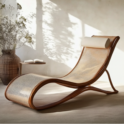 Wabi-sabi style solid wood rattan rocking chair, a modern and simple Japanese wabi-sabi style retro solid wood rattan rocking chair - Image 6