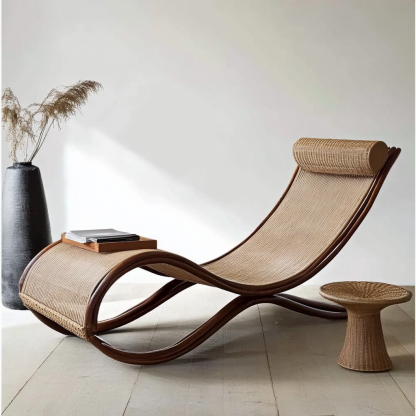 Wabi-sabi style solid wood rattan rocking chair, a modern and simple Japanese wabi-sabi style retro solid wood rattan rocking chair - Image 5