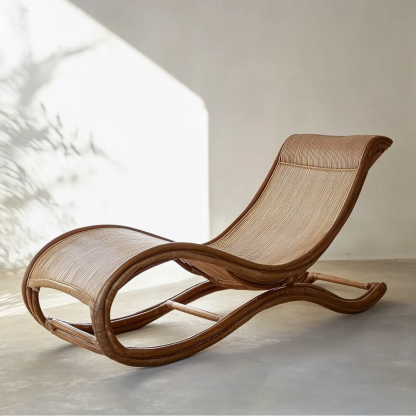Wabi-sabi style solid wood rattan rocking chair, a modern and simple Japanese wabi-sabi style retro solid wood rattan rocking chair - Image 4