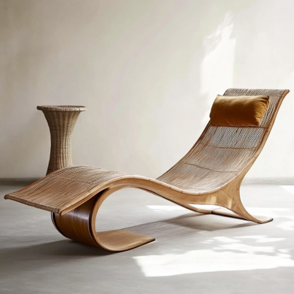 Wabi-sabi style solid wood rattan rocking chair, a modern and simple Japanese wabi-sabi style retro solid wood rattan rocking chair - Image 9