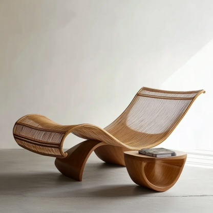 Wabi-sabi style solid wood rattan rocking chair, a modern and simple Japanese wabi-sabi style retro solid wood rattan rocking chair - Image 7