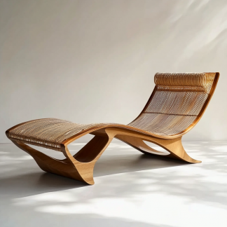 Wabi-sabi style solid wood rattan rocking chair, a modern and simple Japanese wabi-sabi style retro solid wood rattan rocking chair