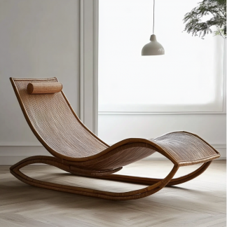 Wabi-sabi style solid wood rattan rocking chair, a modern and simple Japanese wabi-sabi style retro solid wood rattan rocking chair