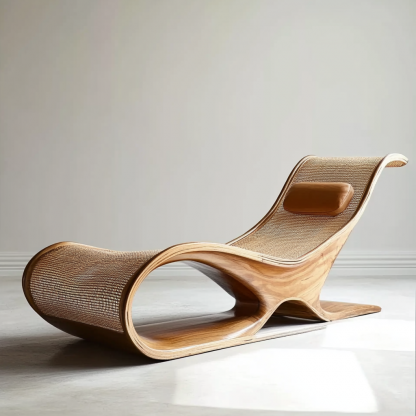 Outdoor hotel rattan rocking chairs, Japanese modern minimalist wabi-sabi style, and retro solid wood swimming pool - Image 5