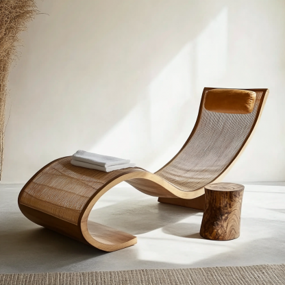 Outdoor hotel rattan rocking chairs, Japanese modern minimalist wabi-sabi style, and retro solid wood swimming pool - Image 4