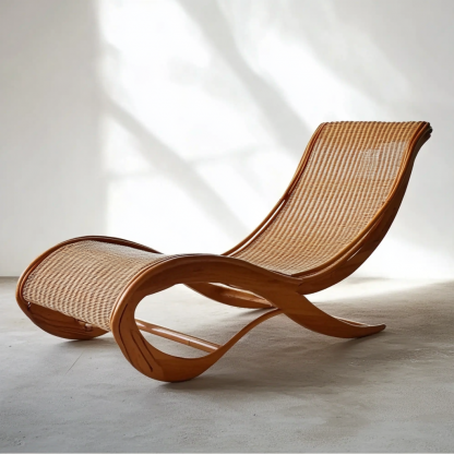 Wabi-sabi style solid wood rattan rocking chair, a modern and simple Japanese wabi-sabi style retro solid wood rattan rocking chair - Image 7