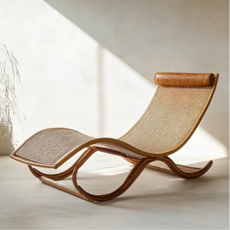 Wabi-sabi style solid wood rattan rocking chair, a modern and simple Japanese wabi-sabi style retro solid wood rattan rocking chair
