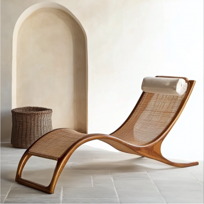 Wabi-sabi style solid wood rattan rocking chair, a modern and simple Japanese wabi-sabi style retro solid wood rattan rocking chair - Image 2