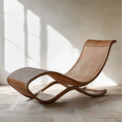 Wabi-sabi style solid wood rattan rocking chair, a modern and simple Japanese wabi-sabi style retro solid wood rattan rocking chair - Image 3