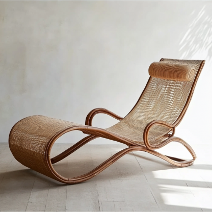 Wabi-sabi style solid wood rattan rocking chair, a modern and simple Japanese wabi-sabi style retro solid wood rattan rocking chair - Image 2