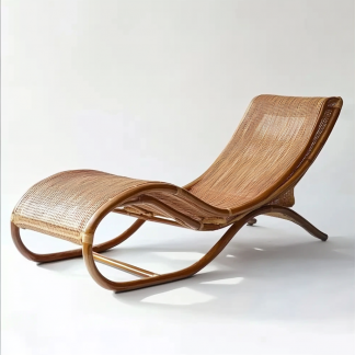 Wabi-sabi style solid wood rattan rocking chair, a modern and simple Japanese wabi-sabi style retro solid wood rattan rocking chair