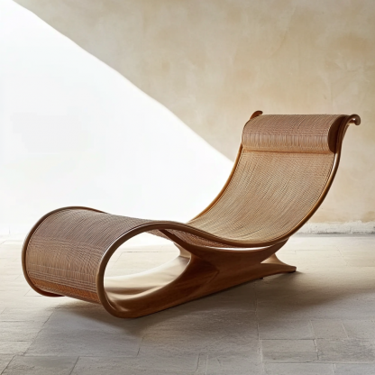 Wabi-sabi style solid wood rattan rocking chair, a modern and simple Japanese wabi-sabi style retro solid wood rattan rocking chair - Image 5