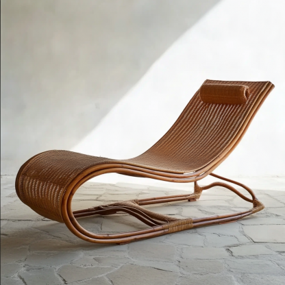 Wabi-sabi style solid wood rattan rocking chair, a modern and simple Japanese wabi-sabi style retro solid wood rattan rocking chair - Image 4