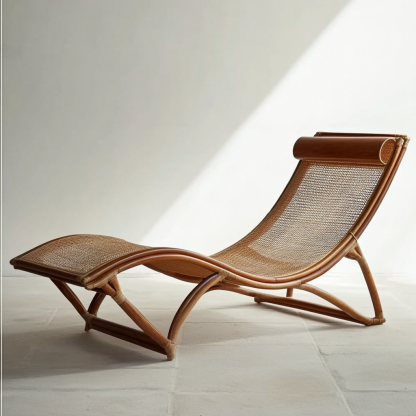 Wabi-sabi style solid wood rattan rocking chair, a modern and simple Japanese wabi-sabi style retro solid wood rattan rocking chair - Image 2