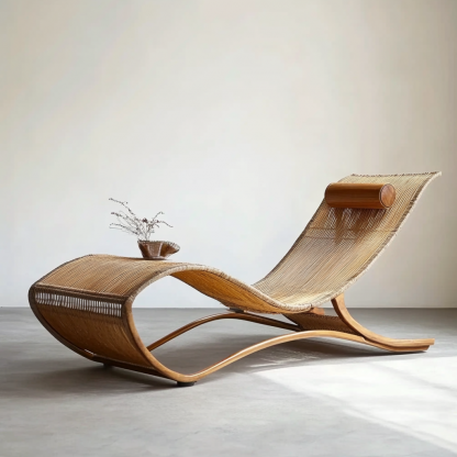 Wabi-sabi style solid wood rattan rocking chair, a modern and simple Japanese wabi-sabi style retro solid wood rattan rocking chair - Image 7
