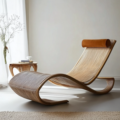 Wabi-sabi style solid wood rattan rocking chair, a modern and simple Japanese wabi-sabi style retro solid wood rattan rocking chair - Image 6